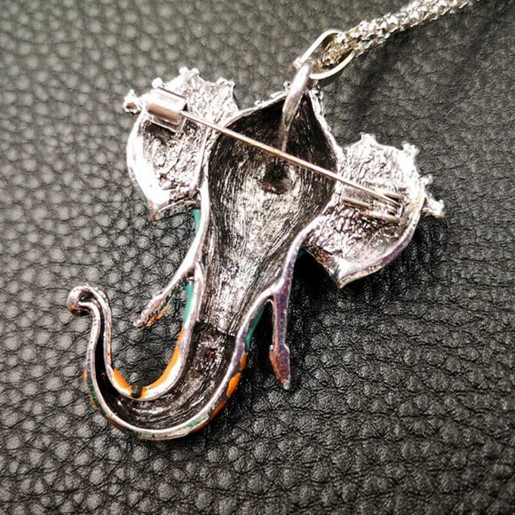 BJ Green Rhinestone Elephant Head Necklace/Brooch - Picture 4 of 4